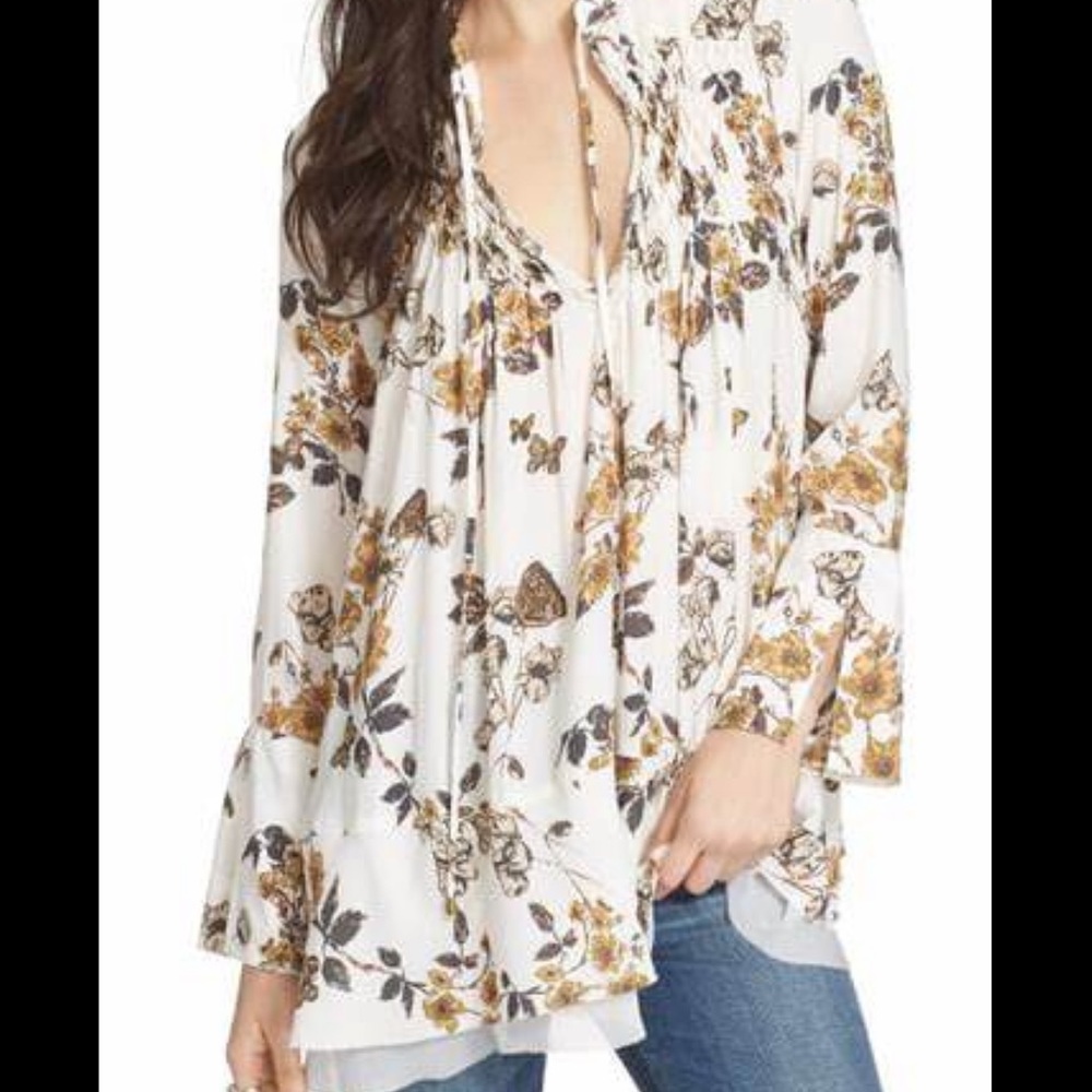 Free People Floral Tunic Shirt- sz XSmall